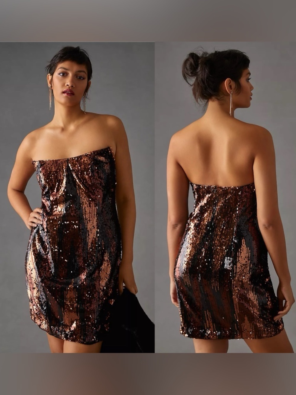Anthropologie black brown sequins mini dress size 8 cocktail party wedding nye